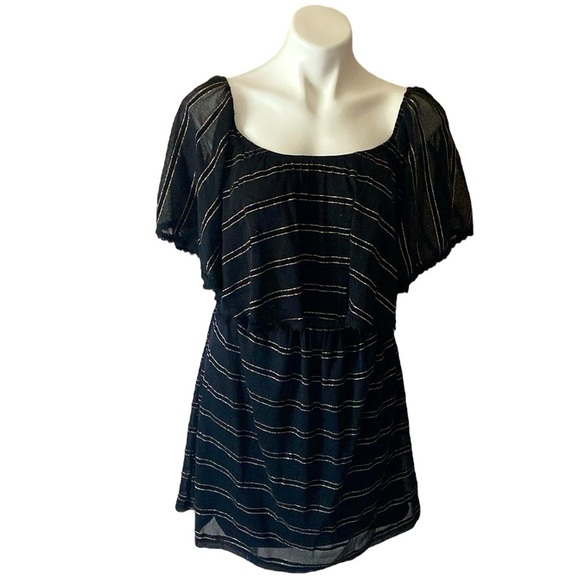 Flying Tomato Black And Gold Striped Mini Dress Size Medium - Picture 1 of 7